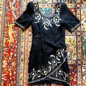 Vintage Beaded 100% silk cocktail dress